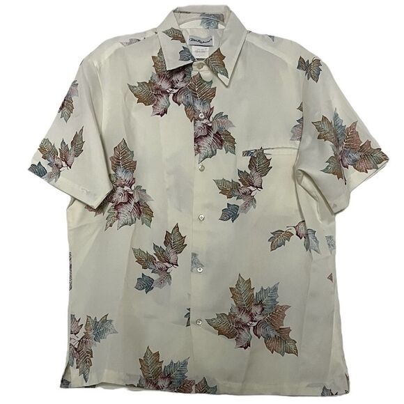 Tori Richard Men’s Aloha Shirt Vintage Hawaiian Tiki Cream Autumn Leaves Medium - Picture 1 of 9